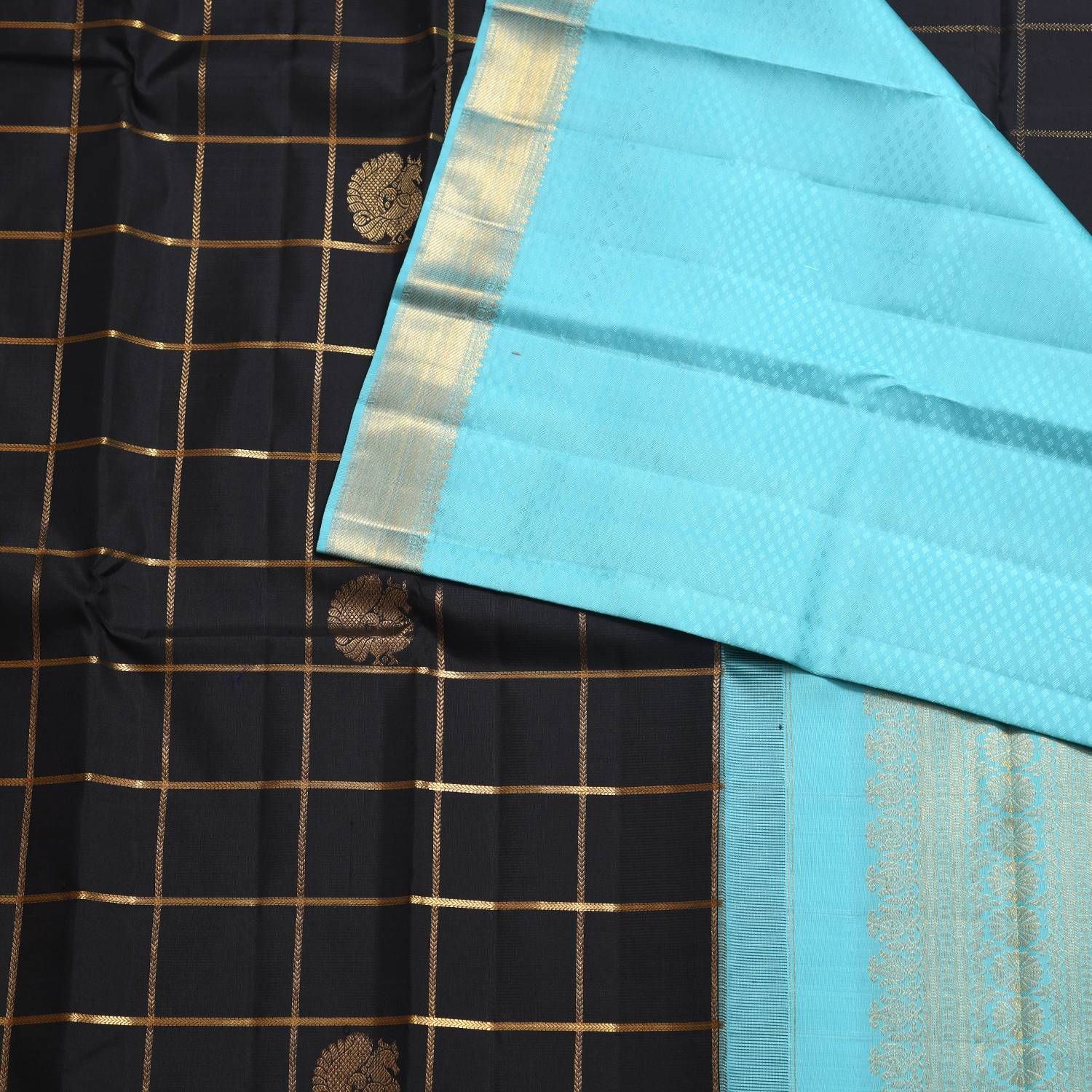 Maroon black saree with Sky Blue border - Sri Kumaran Stores