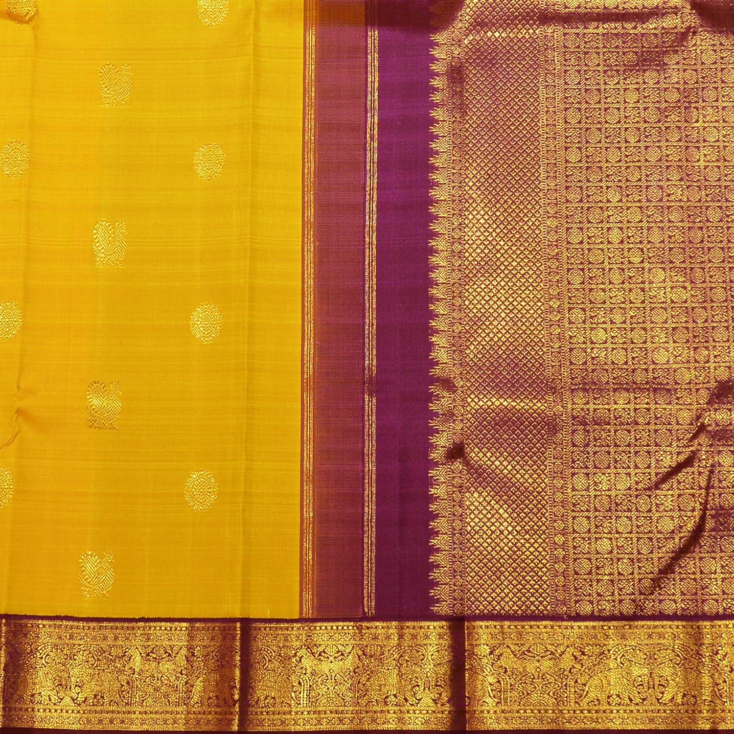 Handloom Yellow Katan Silk Saree with Stripes – WeaverStory
