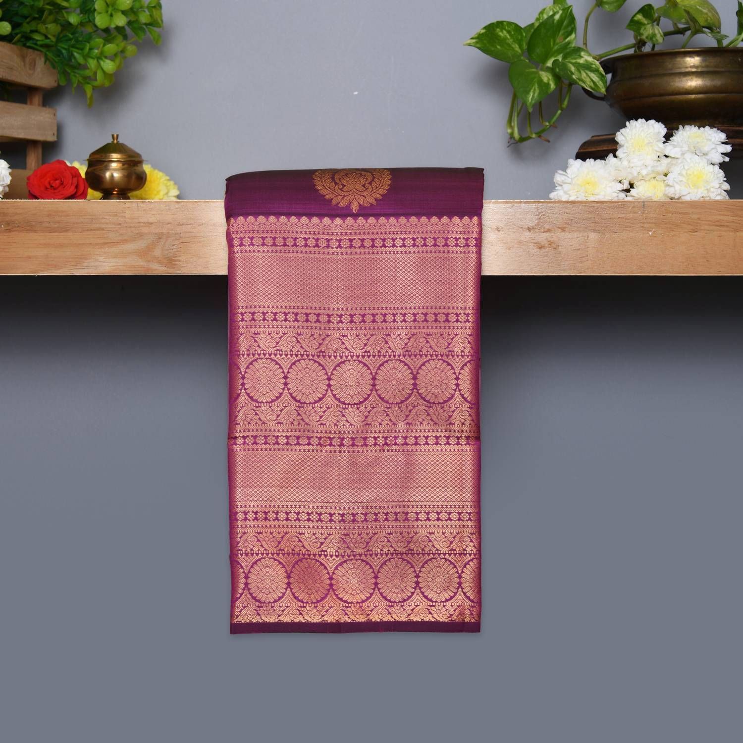 Violet Colour Saree Copper Zari Weaving Banarasi Beautiful Zari Work In  Form Of Traditional Motifs Soft Silk Saree