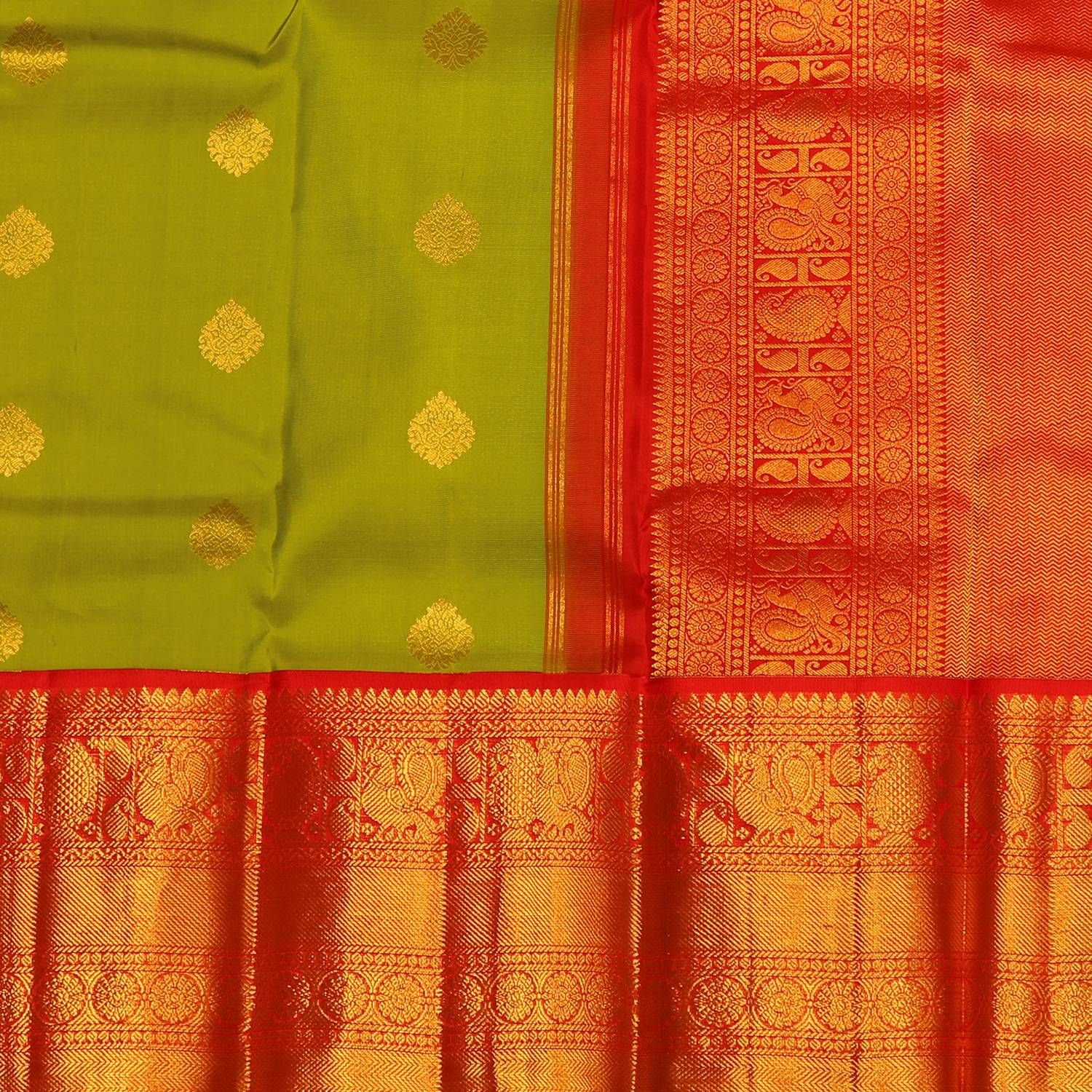 Orange Green with Gold Accents Banarasi Silk Saree – Heritage India Fashions