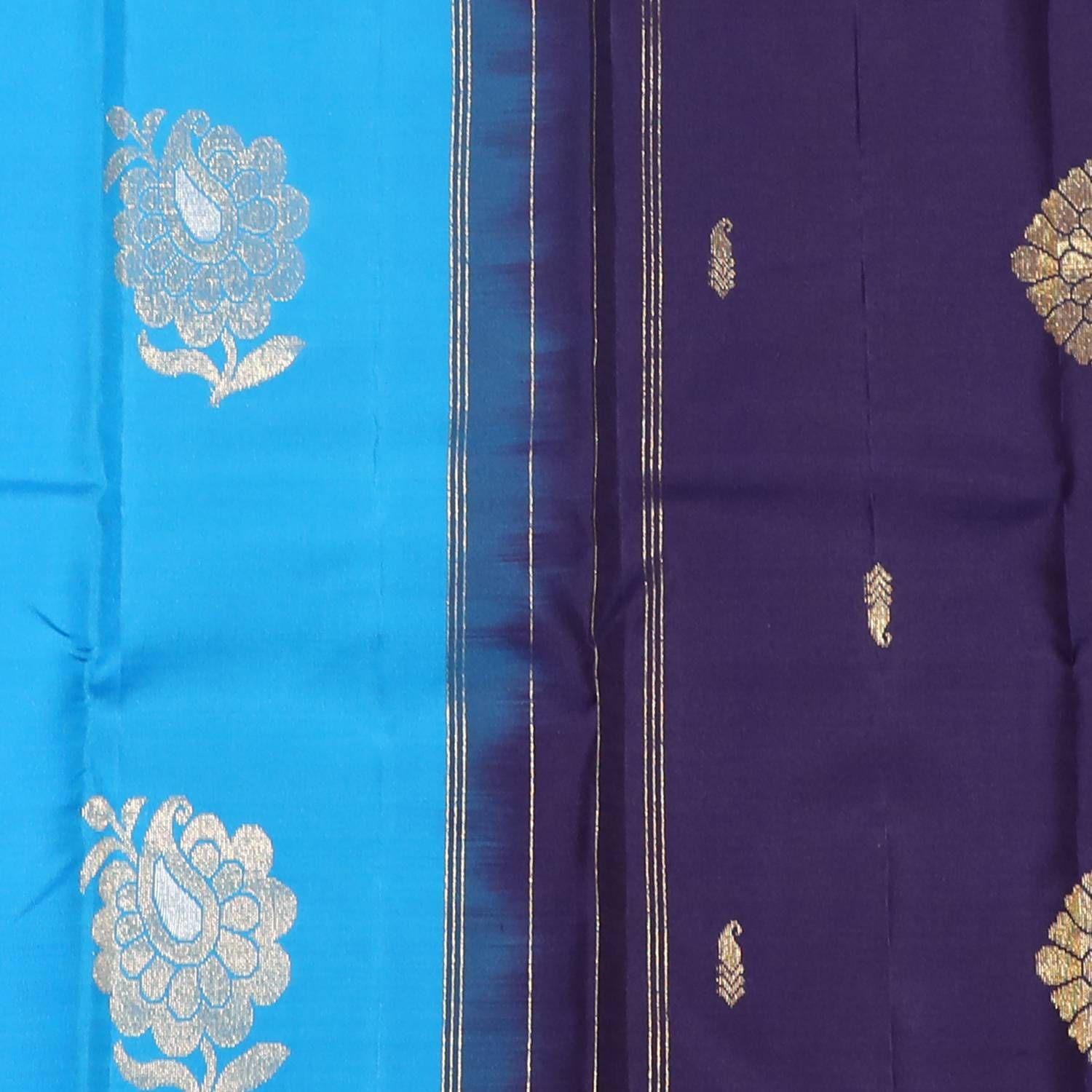 Deep Blue Soft Silk Saree With Floral Buttas | Singhania's