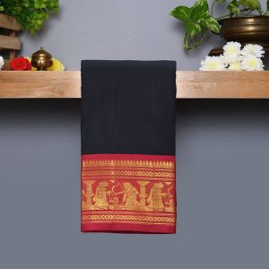 Black Coloured Kanchipuram Silk Saree with Contrast Dark ArakuPallu.