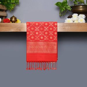 Red Coloured Soft Silk Saree with Golden Zari Pallu.