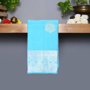 Sky Blue Coloured Kanchipuram Silk Saree with Silver Zari pallu.