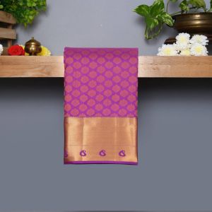 Violet Coloured Kanchipuram Silk Saree With Golden zari Pallu