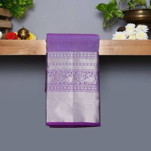 Dark Purple Coloured Kanchipuram Silk Saree with Silver Zari Pallu.