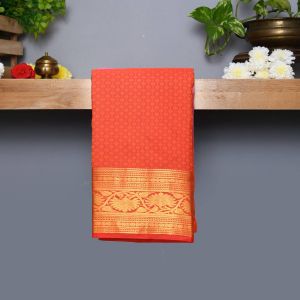 Red Coloured Kanchipuram Silk Saree with Golden Zari Pallu.
