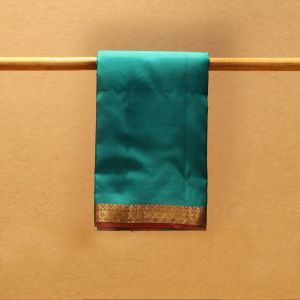 Safer Blue Coloured Kanchipuram Silk Saree with Contrast Peach Colour Pallu.