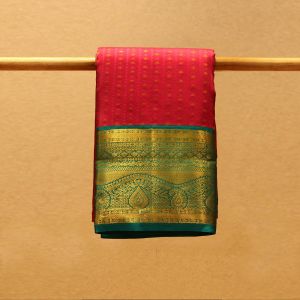Pink Coloured Kanchipuram Silk Saree with Contrast Safer Green Colour Pallu.