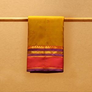 Lemon Yellow Coloured Kanchipuram Silk Saree with Contrast Mejanta Pink Pallu.
