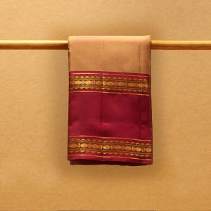 Ivory Coloured Kanchipuram Silk Saree with Contrast Pinkish Lavender Pallu.