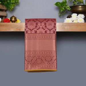Brown Coloured Kanchipuram Silk Saree with Copper Zari Pallu.
