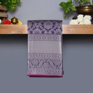 Purple Coloured Kanchipuram Silk Saree with Silver Zari Pallu.