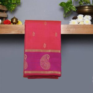 Orangish Pink Coloured Kanchipuram Silk Saree with Golden zari Pallu.