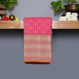 Punch Pink Coloured Kanchipuram Silk Saree with Golden Zari Pallu.