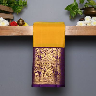 Shop Purple Zari Work Kanjivaram Saree Online in USA| Yellow Zari Border –  Pure Elegance